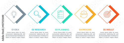 5 steps infograph. Business process, presentation, layout template. Chart, timeline info graphic, diagram with modern icons. Vector illustration.