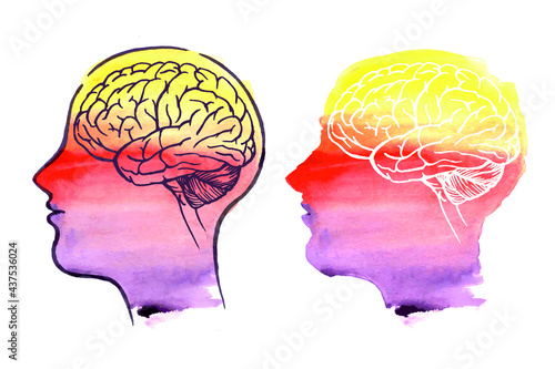 Brain. Human head with a picture of the brain. Emotional condition
