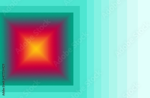 Yellow and Red 3D Square with Gradient Green Frame for Abstract Background