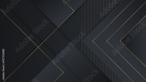 Modern abstract black background with gold line composition. Abstract gold on black metallic texture with simple design modern luxury futuristic background vector illustration for presentation design