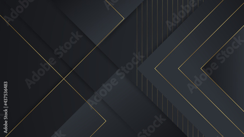 Modern abstract black background with gold line composition. Abstract gold on black metallic texture with simple design modern luxury futuristic background vector illustration for presentation design