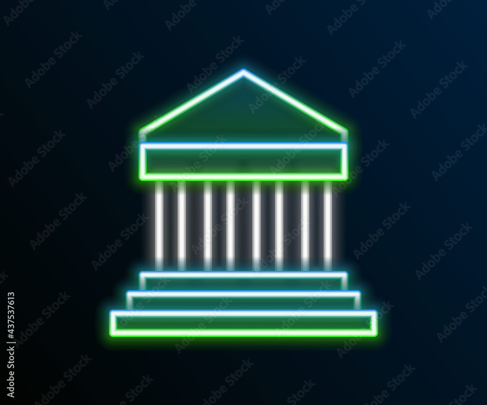 Glowing neon line Parthenon from Athens, Acropolis, Greece icon isolated on black background. Greek ancient national landmark. Colorful outline concept. Vector