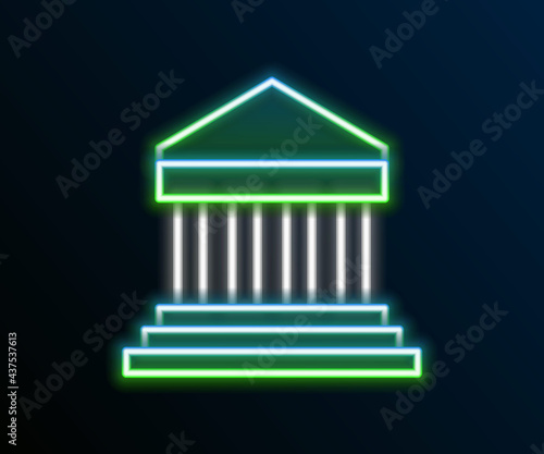 Glowing neon line Parthenon from Athens, Acropolis, Greece icon isolated on black background. Greek ancient national landmark. Colorful outline concept. Vector