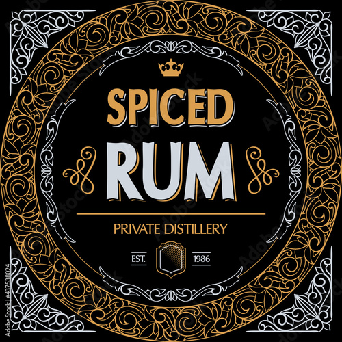 Spiced rum - ornate vintage decorative label