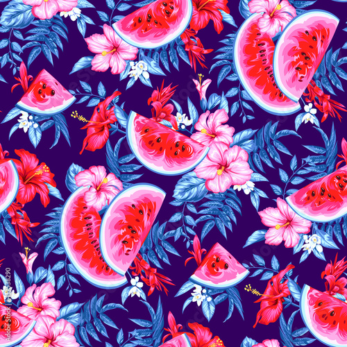 Seamless summer pattern with watermelon