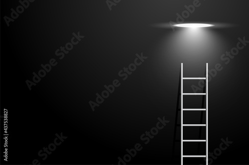 dark room with ladder and spot light bulb concept background