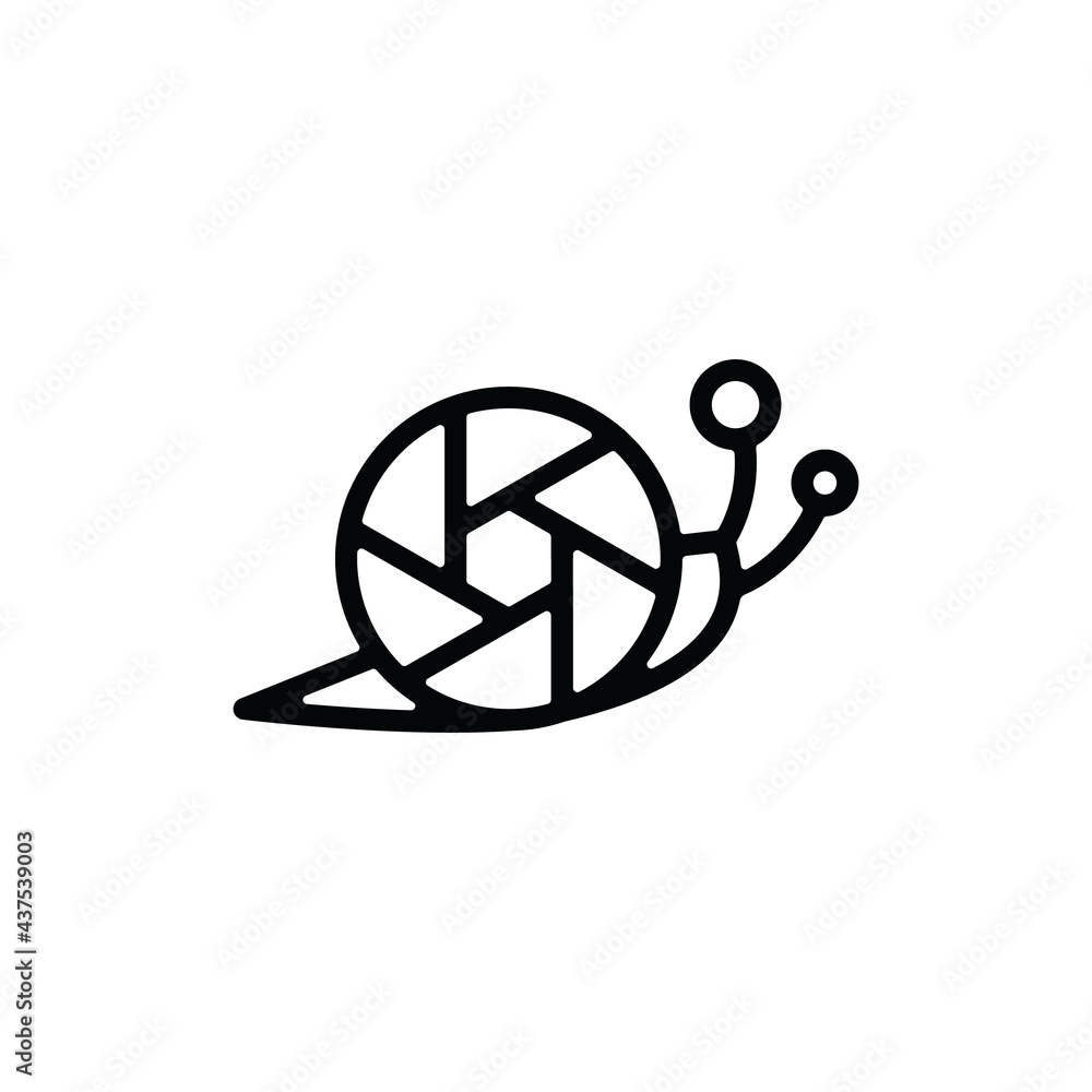 Double Meaning Logo Combination of camera lens and snail with style line art Double Meaning Logo Combination of camera lens and snail with style line art