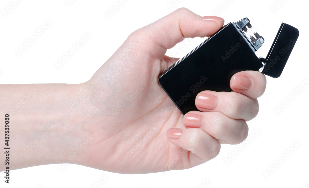 Plasma lighter in hand on white background isolation Plasma lighter in hand on white background isolation