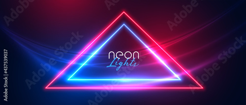 abstract neon triangle with wave lights banner