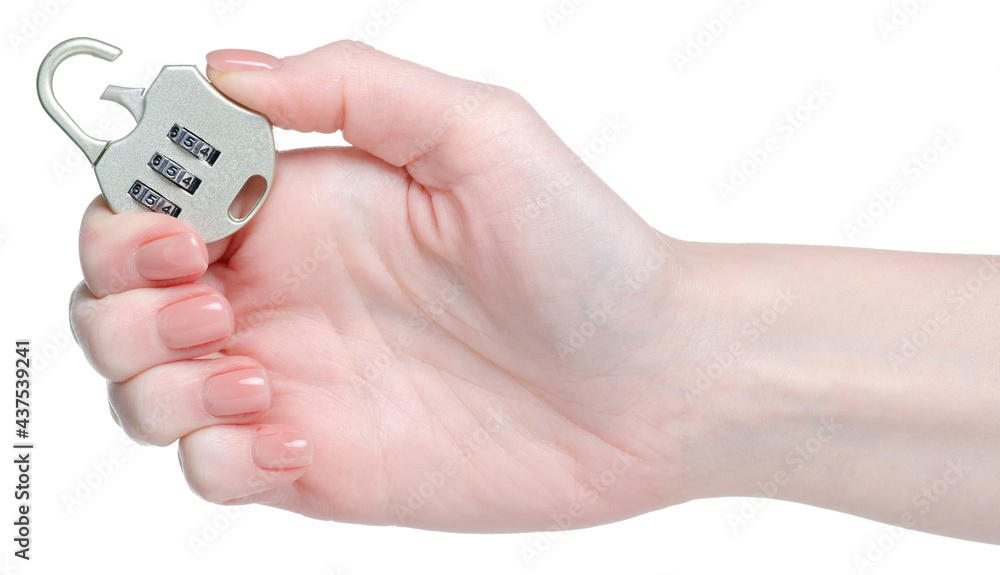 Code lock in hand on white background isolation
