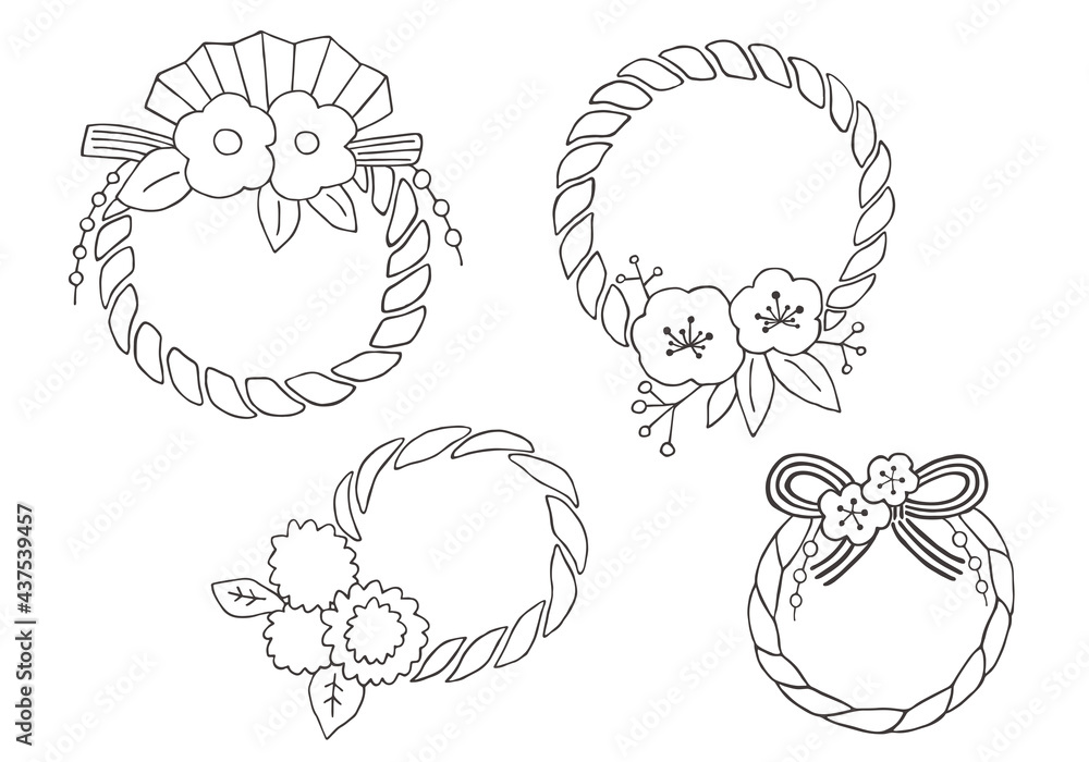 手描きのしめ縄イラストセット モノクロ Stock ベクター Adobe Stock