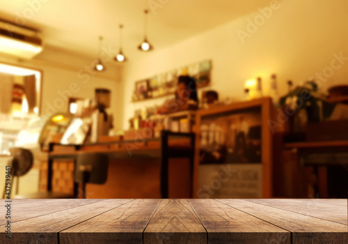 3D rendering, wooden top table on isolate blur and bokeh background