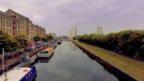 Glasgow Scotland 2021 4k aerial shot over forth and clyde canal at spiers wharf photo