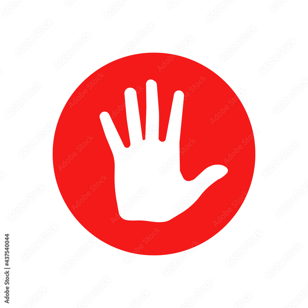 Hand silhouette in red circle. Stop sign. Vector illustration. Hand silhouette in red circle. Stop sign. Vector illustration.