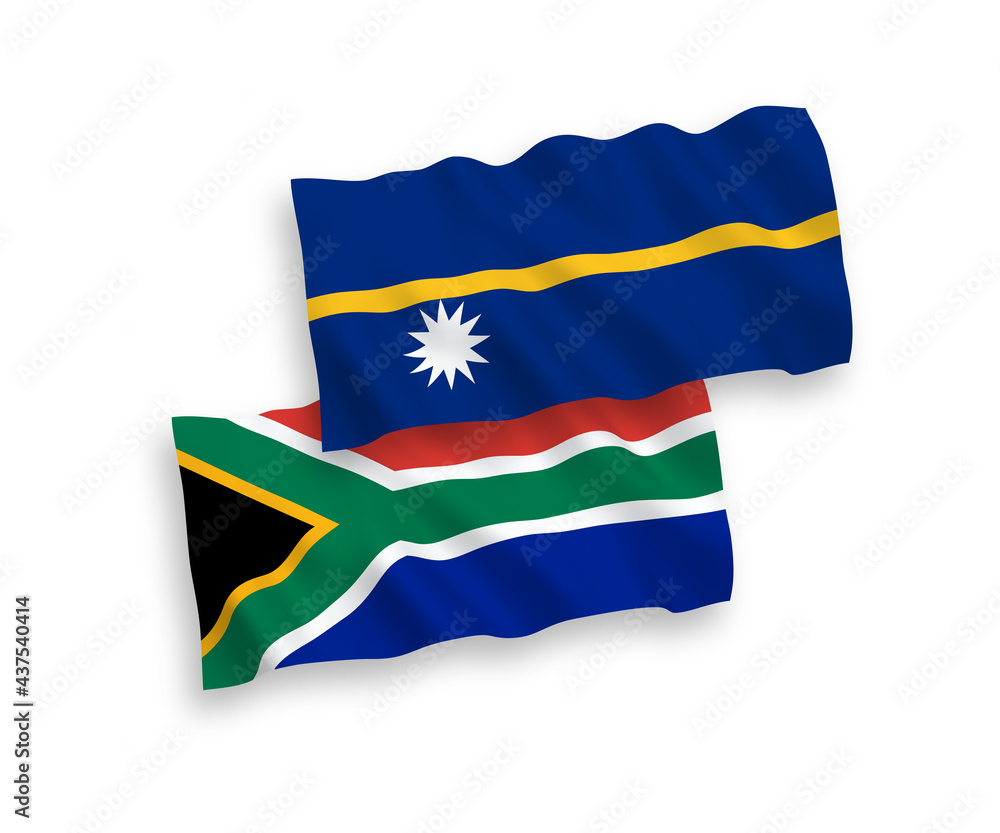 Flags of Republic of Nauru and Republic of South Africa on a white background Flags of Republic of Nauru and Republic of South Africa on a white background