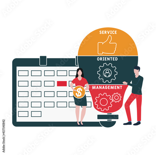 Flat design with people. SOM - Service Oriented Management  acronym. business concept background. Vector illustration for website banner, marketing materials, business presentation, online advertising