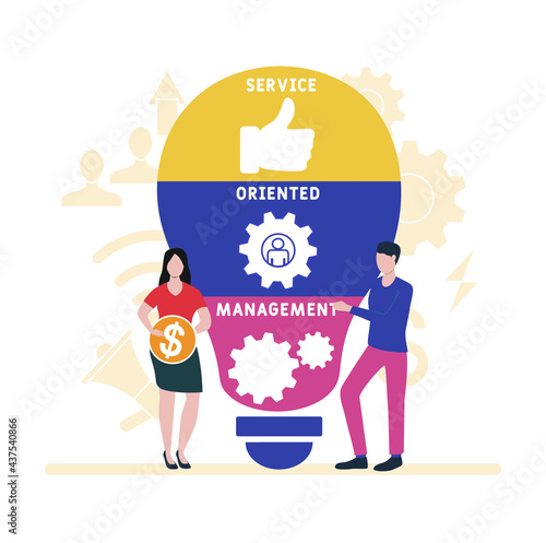 Flat design with people. SOM - Service Oriented Management  acronym. business concept background. Vector illustration for website banner, marketing materials, business presentation, online advertising
