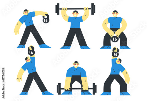 vector illustration sports theme exercise with kettlebell