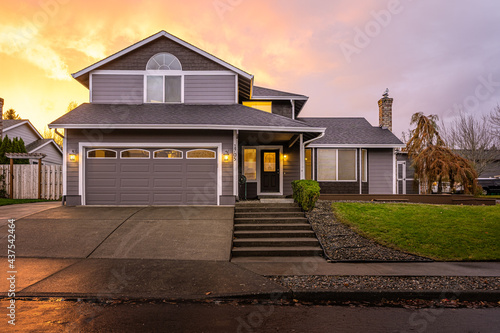 sunset of house in the city