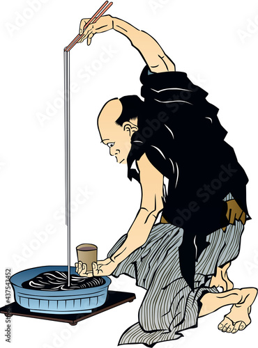 浮世絵　食事する男性　その2