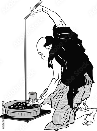 浮世絵　食事する男性　その1	
