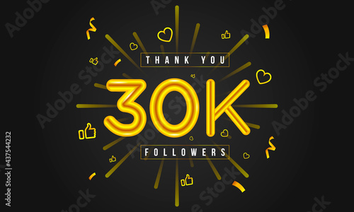 Thank you 30k followers Design. Celebrating 30000 or Thirty thousand followers. Vector illustration.
