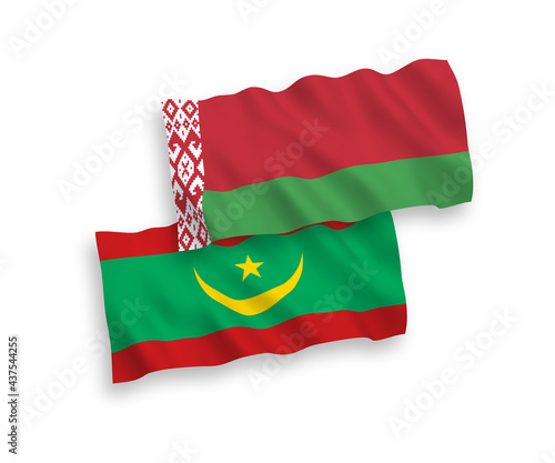Flags of Islamic Republic of Mauritania and Belarus on a white background