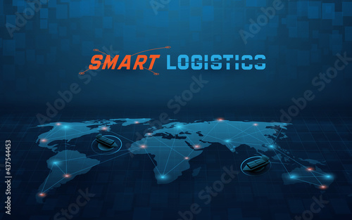Smart global logistics network. Business logistics and transportation. Cargo ship. Vector illustration