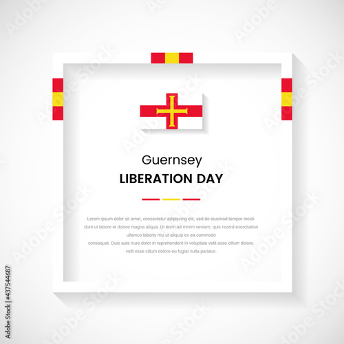 Abstract Guernsey flag square frame stock illustration. Creative country frame with text for Liberation day of Guernsey