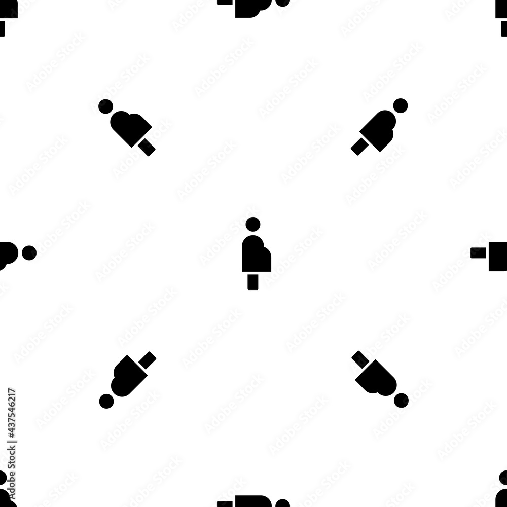 Seamless pattern of repeated black pregnant woman symbols. Elements are evenly spaced and some are rotated. Vector illustration on white background