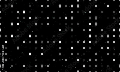Seamless background pattern of evenly spaced white jar of jam symbols of different sizes and opacity. Vector illustration on black background with stars