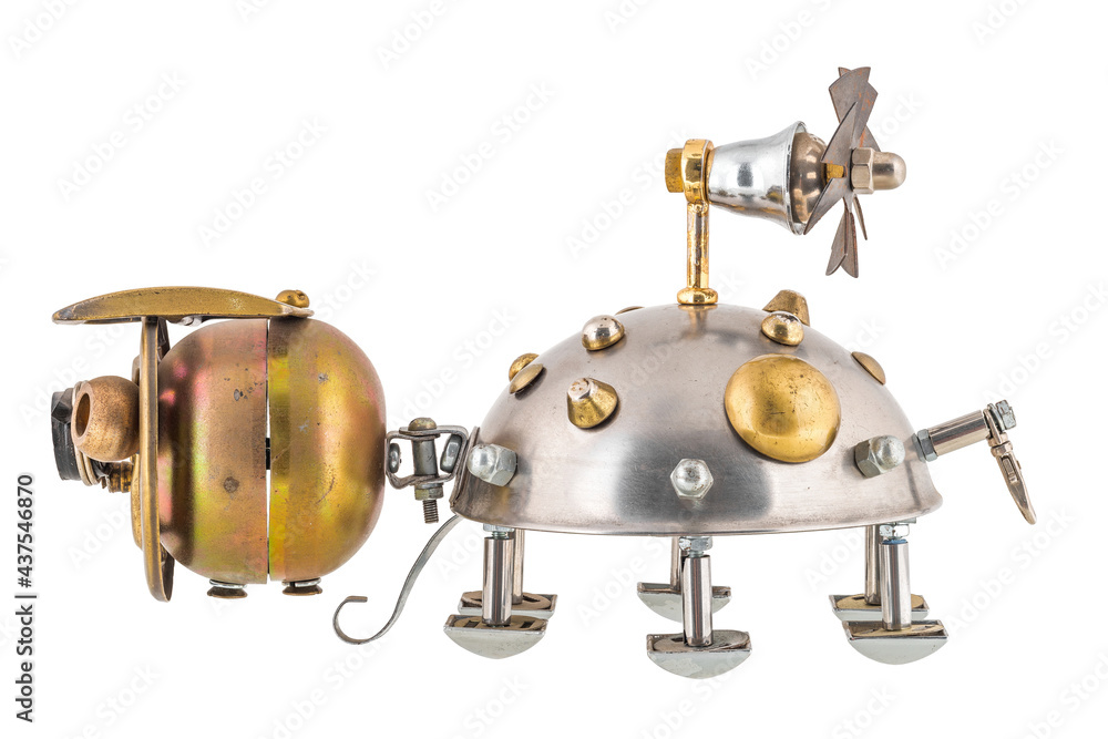 Steampunk beetle. Bronze and steel parts. Isolated on white background. Steampunk beetle. Bronze and steel parts. Isolated on white background.