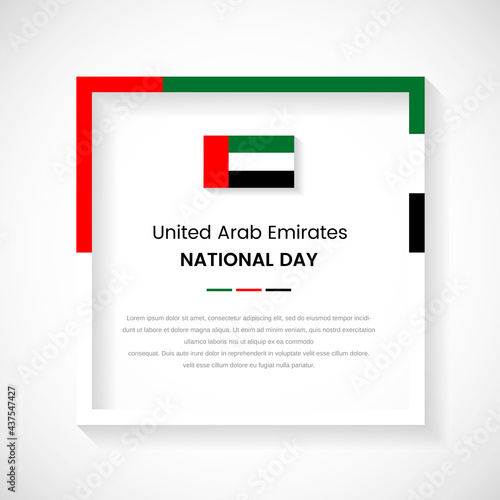 Abstract UAE flag square frame stock illustration. Creative country frame with text for National day of United Arab Emirates