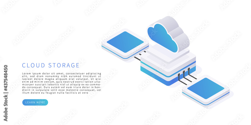 Cloud storage concept in isometric vector illustration. Digital service or app with data transfering. Digital server, database and cloud computing service. Vector illustration. Cloud storage concept in isometric vector illustration. Digital service or app with data transfering. Digital server, database and cloud computing service. Vector illustration.