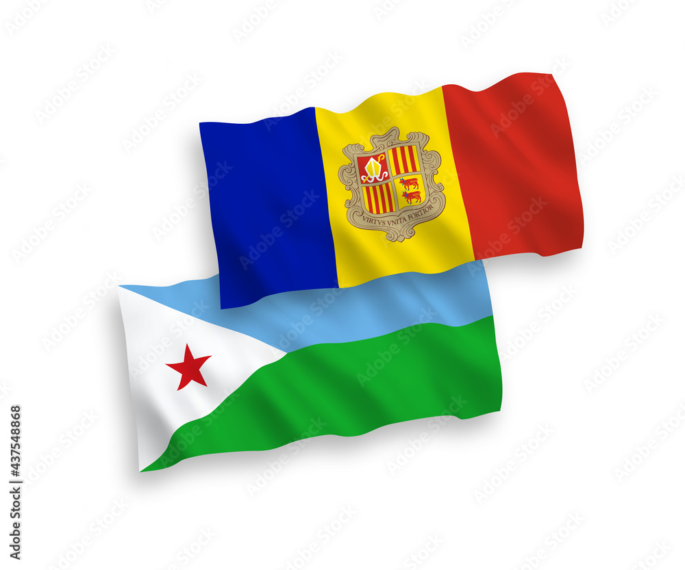 Fototapeta premium Flags of Republic of Djibouti and Andorra on a white background