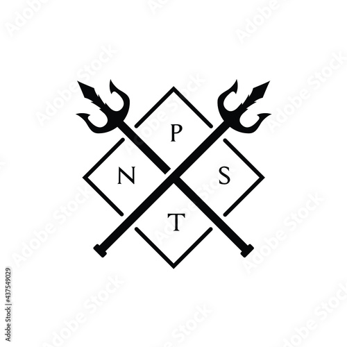 cross trident poseidon neptune king of ocean underwater or shiva hinduism goddess logo design vector