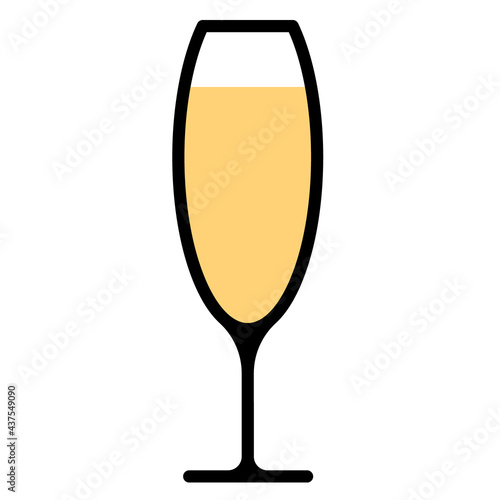 Glass champagne or white winw line art in flat style. Isolated on white background in graphic style. Vector illustration photo