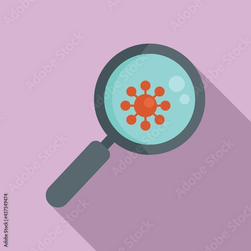 Disinfection virus magnifier icon, flat style