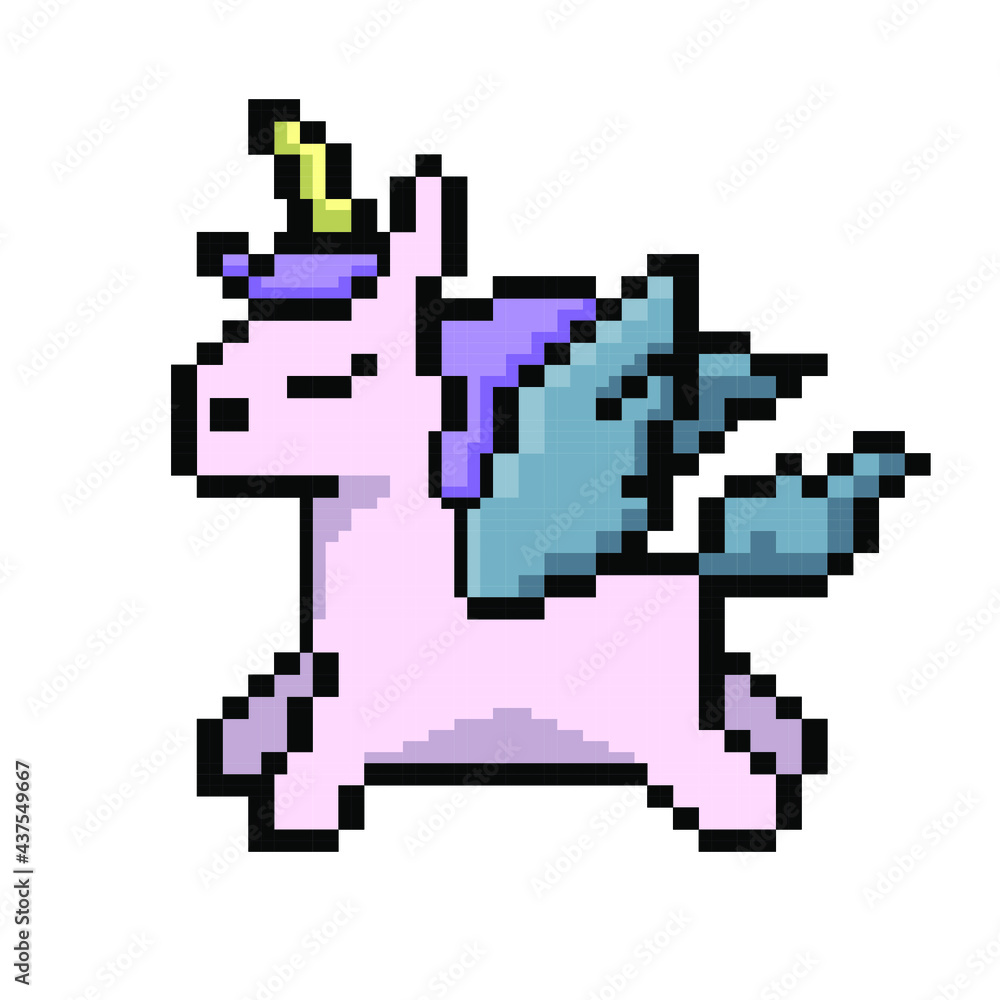 Fantasy game pixel art assets with unicorns. Vector Fantasy game pixel art assets with unicorns. Vector