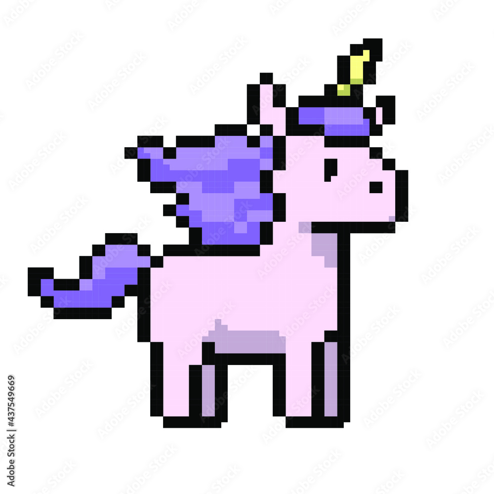 Fantasy game pixel art assets with unicorns. Vector Fantasy game pixel art assets with unicorns. Vector