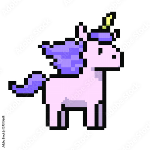 Fantasy game pixel art assets with unicorns. Vector
