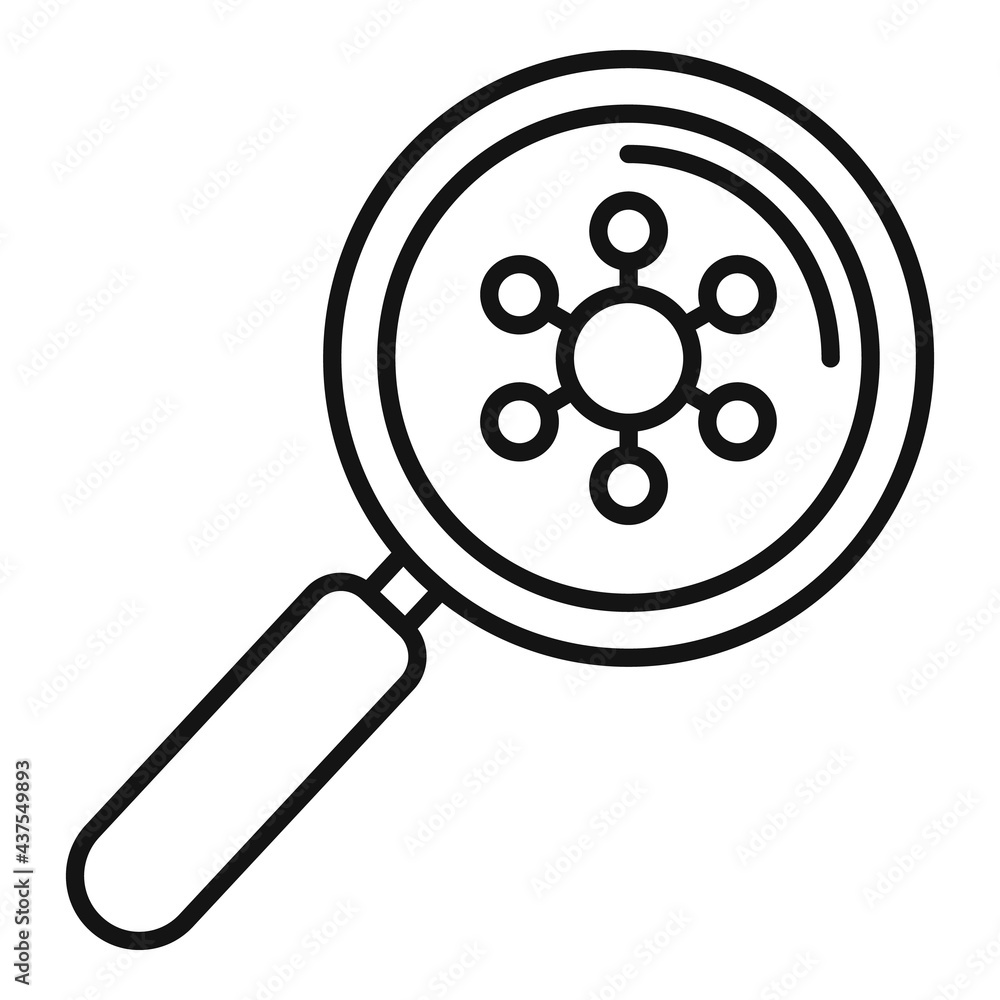 Disinfection virus magnifier icon, outline style Disinfection virus magnifier icon, outline style