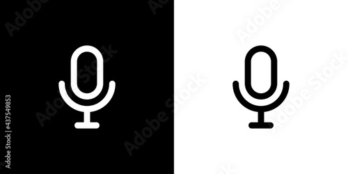 black and white microphone icon , podcast mic illustration for recording