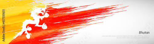 Abstract happy national day of Bhutan with creative watercolor national brush flag background