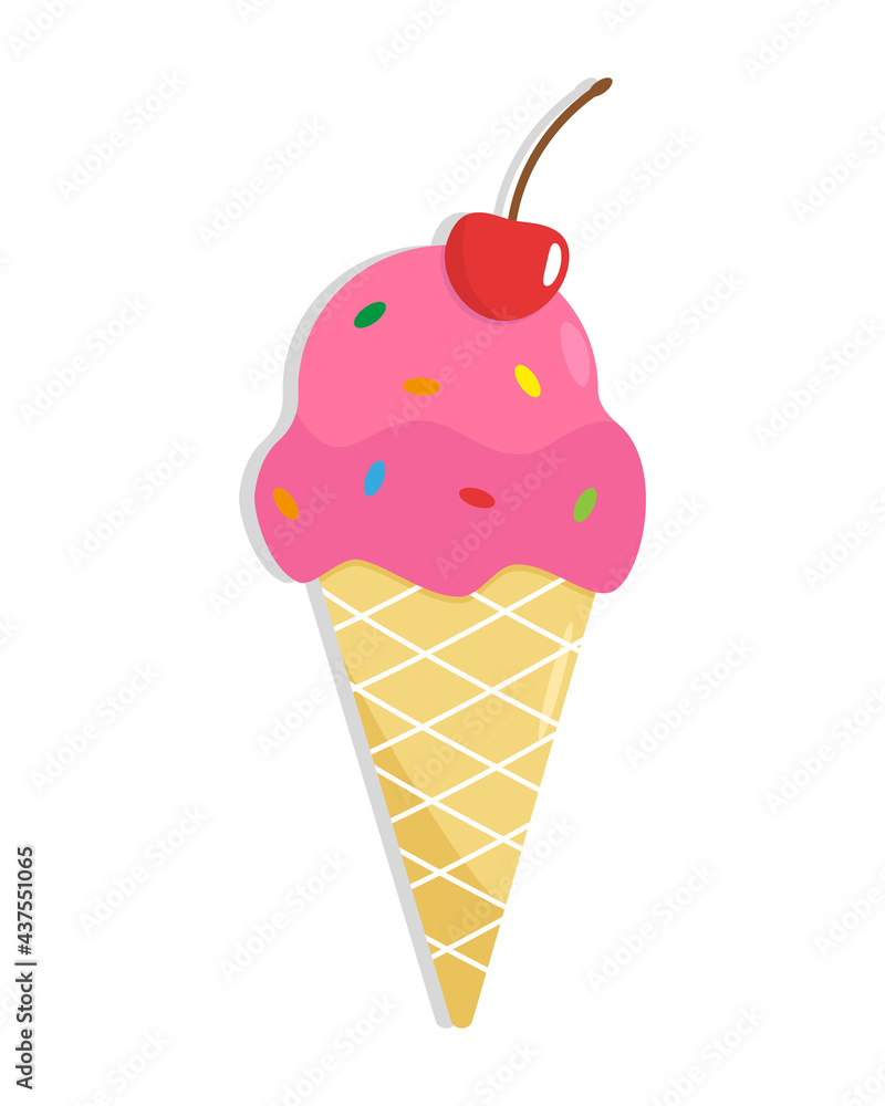 Ice cream in a waffle cone isolated on white background. Illustration for t-shirt design Ice cream in a waffle cone isolated on white background. Illustration for t-shirt design