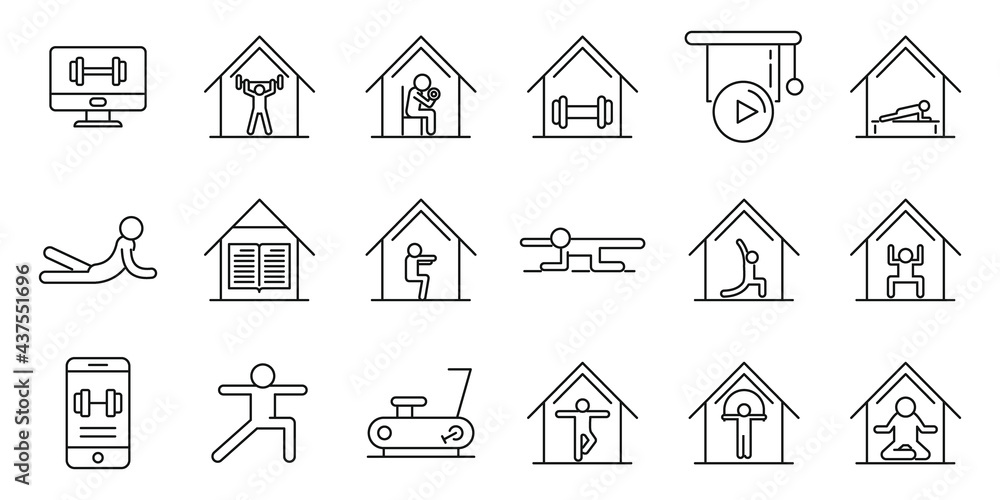 Home training icons set, outline style