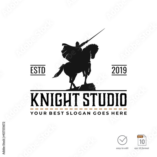 Vintage knight, film studio logo design vector