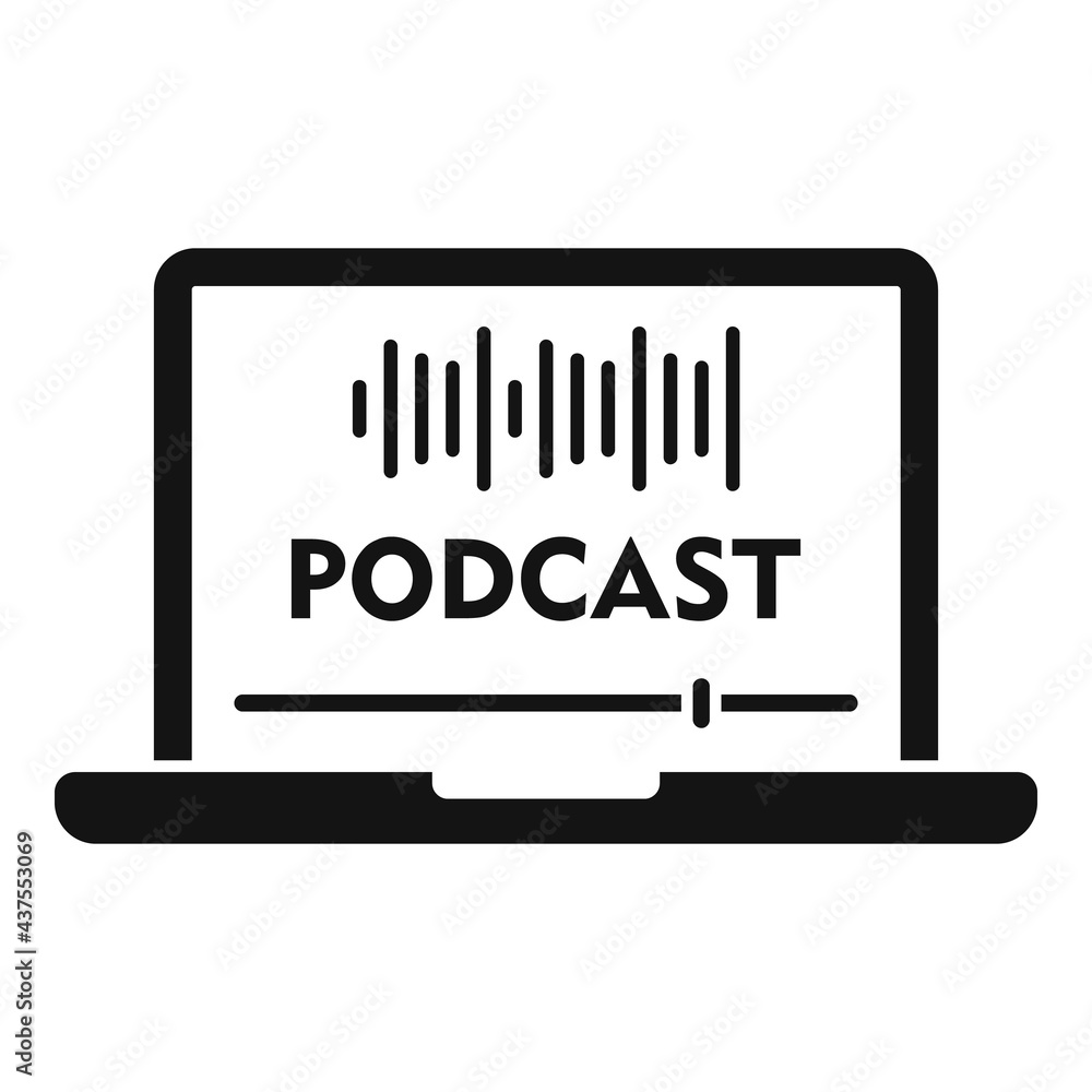 Laptop podcast icon, simple style Laptop podcast icon, simple style