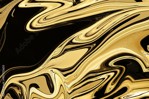 Background liquid paint marbling effect in the colors black and gold