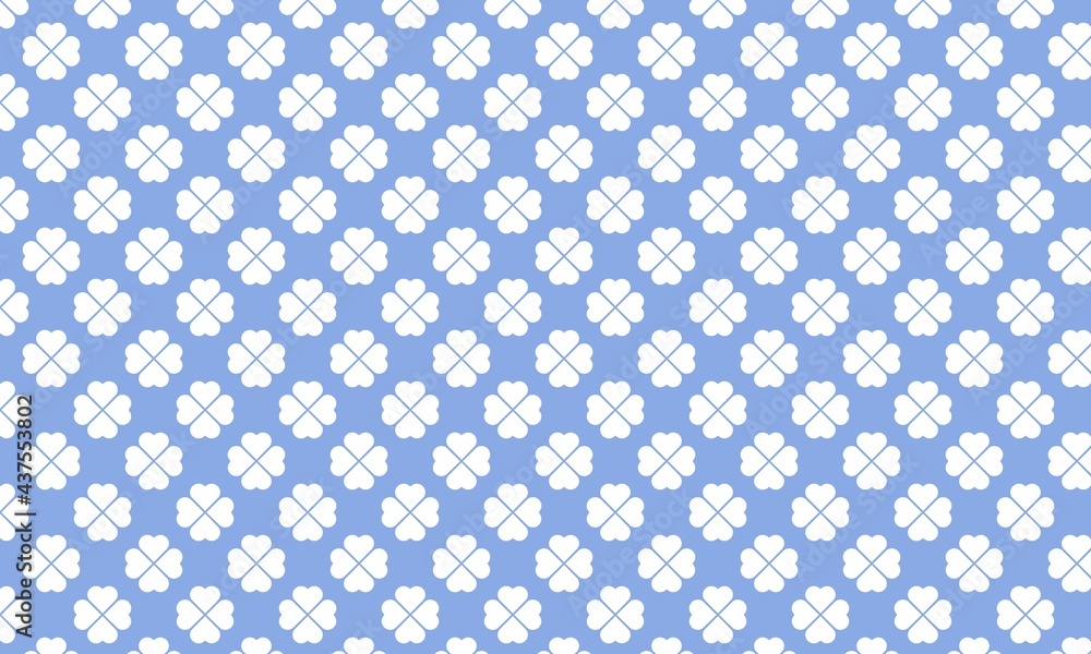 White clover flower on the blue background. The seamless pattern design. White clover flower on the blue background. The seamless pattern design.